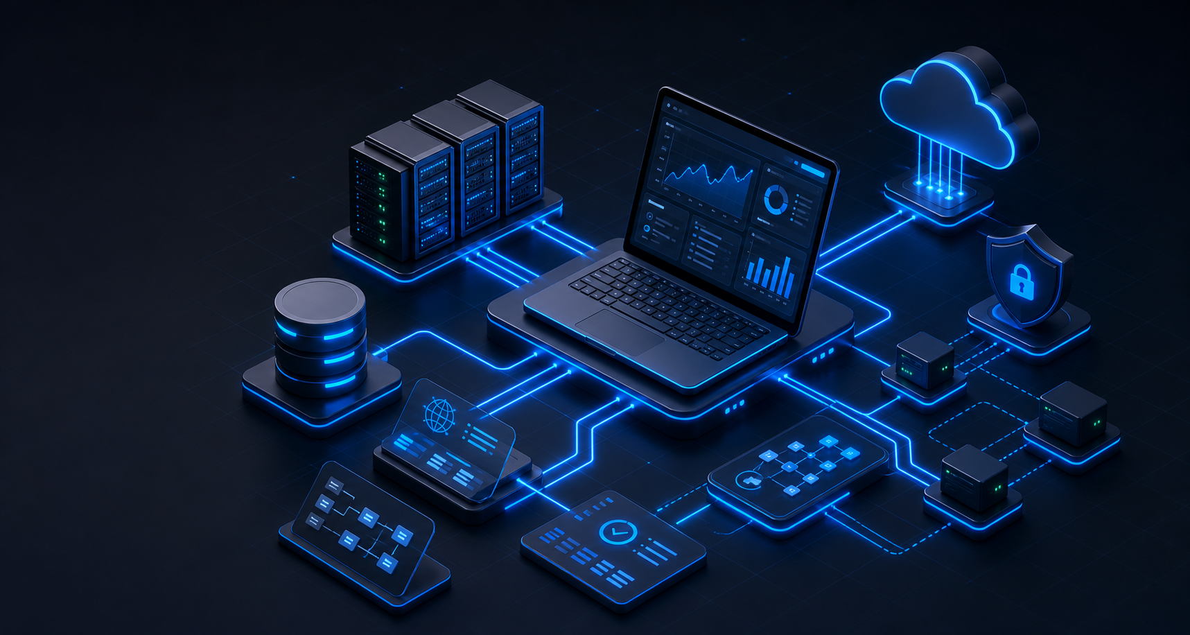 Infraestructura digital conectada para software, datos, nube y seguridad